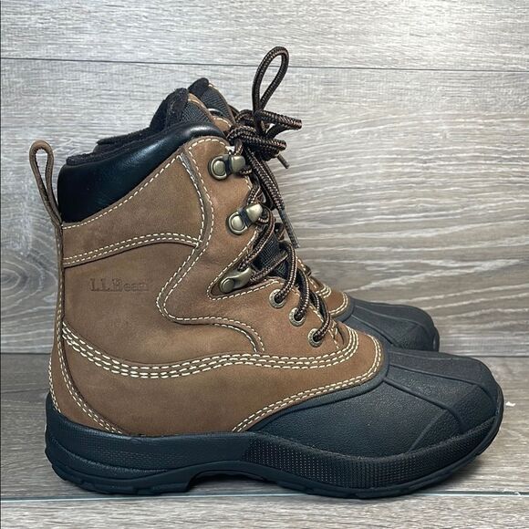 L.L. Bean Primaloft 200g Warm Waterproof Women’s Sz 6M Brown Mid Lace Duck Boots - Picture 1 of 10